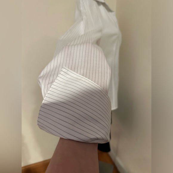 Farinaz Taghavi NWT White Black Stripe Button Down Blouse V Neck Collard… - Picture 6 of 16